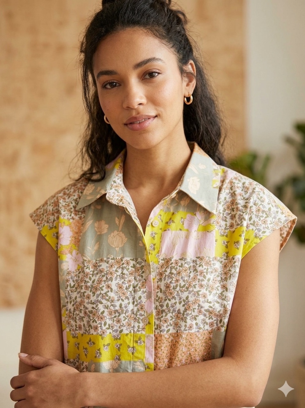 Alexia Admor "Juniper" Sleeveless Button Down Cotton Shirt Size 10